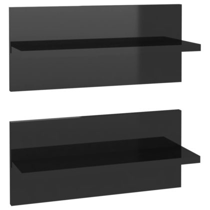 Wandschappen 2 st 40x11,5x18 cm hoogglans zwart